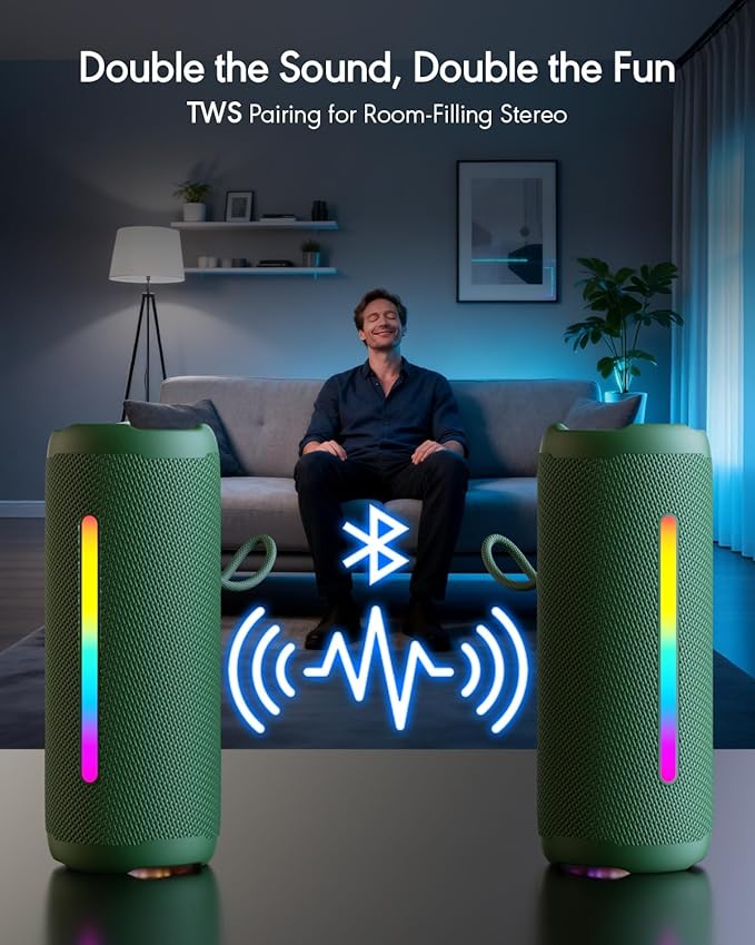 Portable Bluetooth Speaker, IPX7 Waterproof Wireless Speaker, 30W Loud Stereo Sound with Deep Bass, Bluetooth 5.4, EQ Mode for Home/Outdoor/Travel, Birthday Gifts for Adults Men Women Teen (Green)