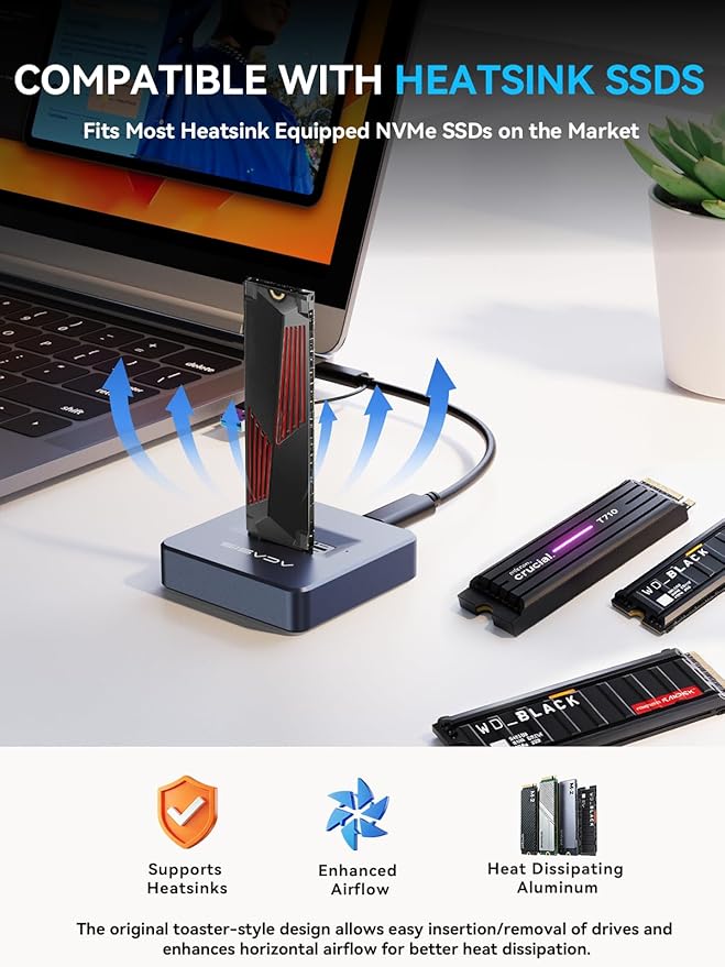 ACASIS NVME SSD Reader Adapter, Aluminium Alloy Housing Fast Heat Dissipation, NVME to USB Docking Station, M.2 SSD to USB Adapter 10Gbps, Support M.2 (M Key) NVMe SSD and (B+M Key) SATA-Based SSD