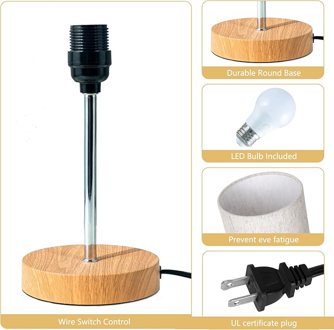 RISLG 2 Pack Small Table Lamps, Bedside Lamps for Nightstand with Wire Switch, Modern Minimalist Desk Lamp with Linen Fabric Shade for Dorm Kids Room Living Room Office Bedroom, Bulb Included-L