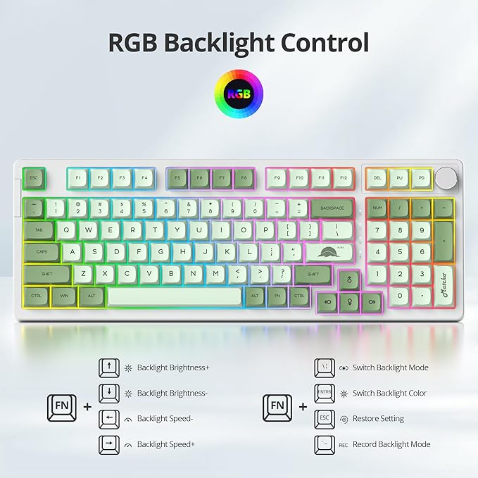 Wired Creamy Gaming Keyboard with Number Pad, 96% Hot-swappable Mechanical Keyboard, Full Layout Custom Keyboard Gasket Mounted with Red Switch Knob Control(Green)