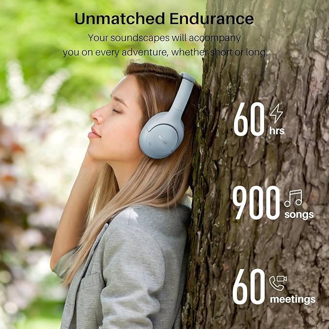 TOZO Hybrid Active Noise Cancelling Headphones, Wireless Over Ear Bluetooth Headset, 60H Playtime, Hi-Res Audio Custom EQ via App Deep Bass Comfort Fit Ear Cups, for Home Office Travel Blue
