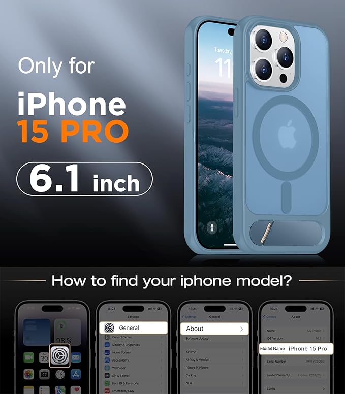 Magnetic Compatible with iPhone 15 Pro Case, [Built-in Invisible Kickstand][Compatible with MagSafe][Military Grade Shockproof] Slim Translucent Matte Phone Case for iPhone 15 Pro 6.1"