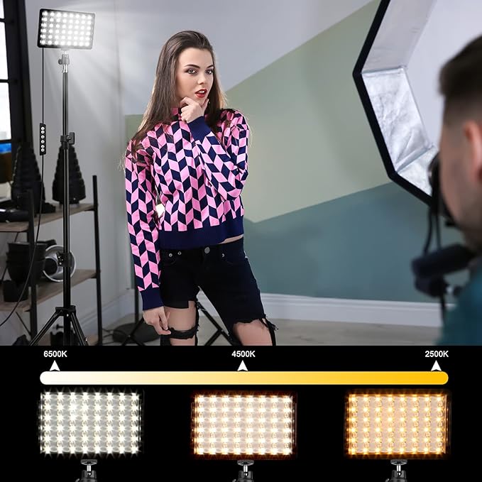 2 Packs RGB LED Video Light with Adjustable Tripod Stand/White Filters, Dimmable 2500-6500K USB Video Conference Lighting Kit for YouTube Photography/Game Zoom Live, Streaming,TikTok, 1.6M