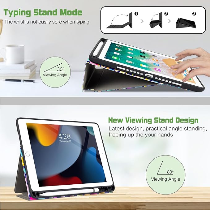 for iPad Air 2/1 Case 2014/2013, for iPad 5Th/6Th Generation Case 2017/2018, Slim fit iPad Cases 5th/6Th Generation 9.7-inch, 4 Viewing Angles & Typing Stand & Pencil Holder, Love Leopard
