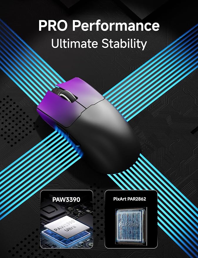 EWEADN S9 Pro Wireless Gaming Mouse, 59g Ergonomic Computer Mouse, 2.4Ghz/Bluetooth/USB-C, 8K Polling Rate, 26000 DPI, PAW3395 Optical Sensor, 250Hrs Battery Life, Programmable for PC/Win/Mac