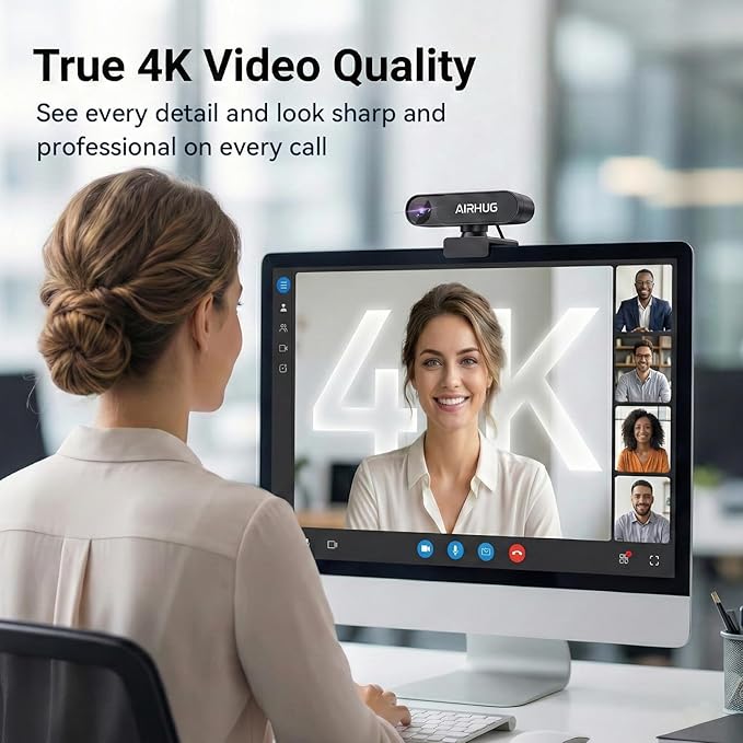 AIRHUG 4K UHD USB Webcam No Mic with Privacy Cover for Secure Meetings - 16MP Sony Sensor, PDAF Fast Focus, 63° Gold FOV, Auto Light Correction, Streaming Camera Without Audio for PC/Laptop/Desktop