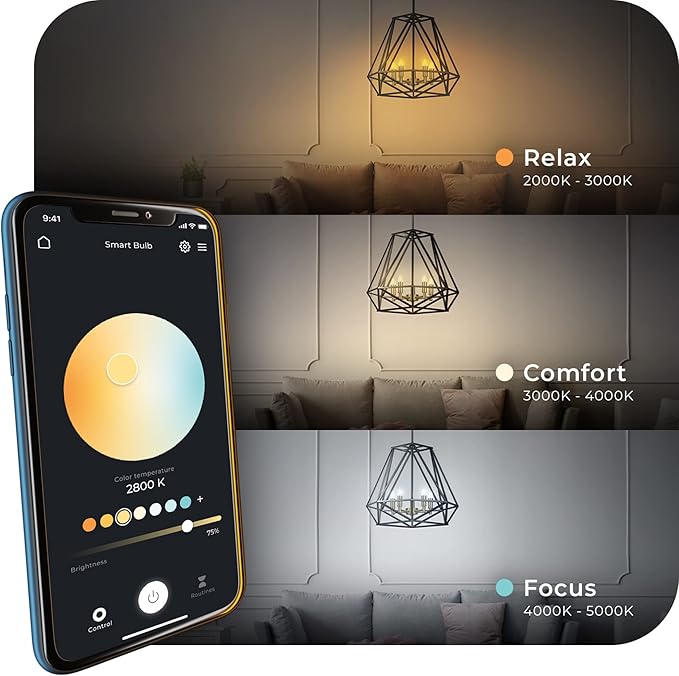 Globe Electric Wi-Fi Smart 4.5W (40W Equivalent) Straight Filament Tunable White Clear LED Light Bulb, No Hub Required, Voice Activated, Energy Star, 2000K - 5000K, Vintage Edison Style, 350 Lumns