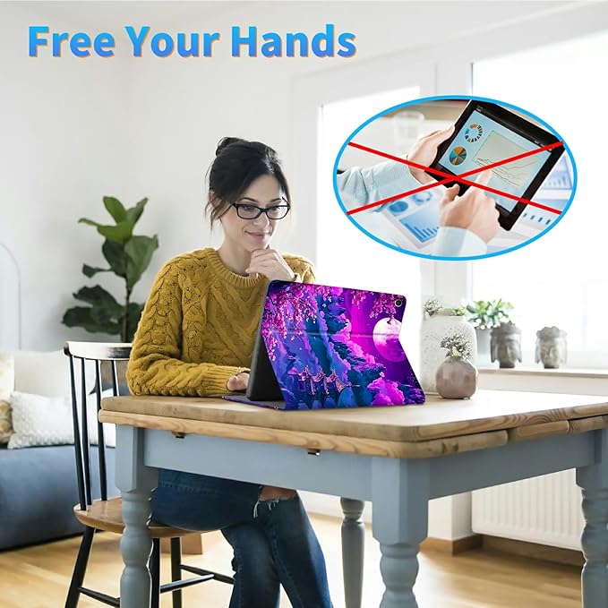 for Amazon Kindle Fire HD 10 (9th/7th/5th Generation, 2019/2017/2015 Release) 10.1" Tablet Case, Slim Kickstand Stand Leather Smart Cover with Auto Wake/Sleep, Purple Mountain Moon
