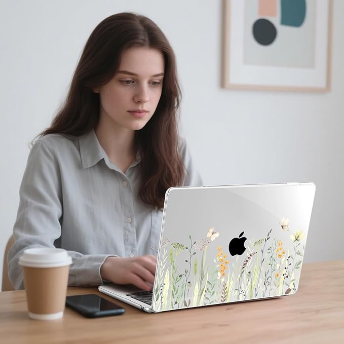 G JGOO Compatible with MacBook Air 13 inch Case 2026 2025-2022 M5 A3449 M4 A3240 M3 A3113 M2 A2681, Clear Hard Shell for MacBook Air 13.6 inch Case +Keyboard Cover +Screen Protector, Green Plant