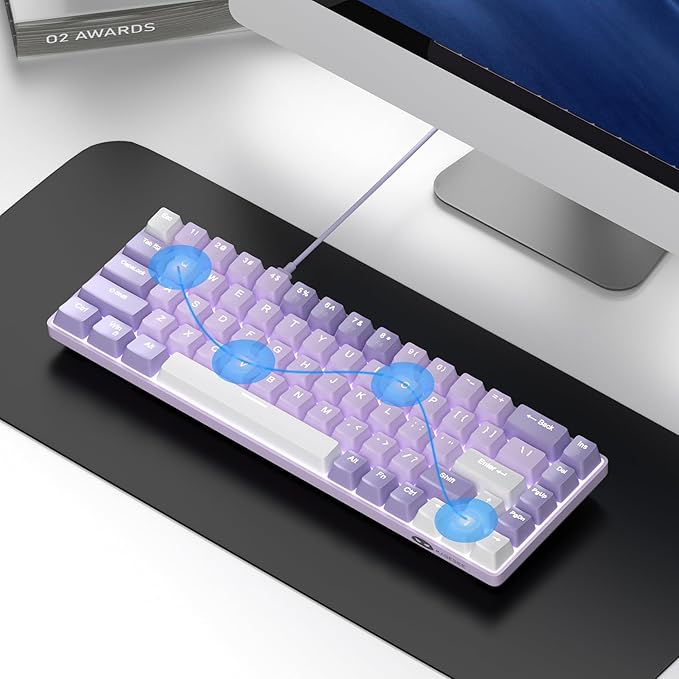 MageGee Portable 60% Mechanical Gaming Keyboard, MK-Box LED White Backlit Compact 68 Keys Mini Wired Office Keyboard with Red Switch for Windows Laptop PC Mac - Violets