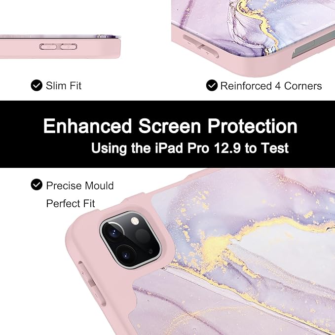 Soke Case for iPad Air 13 Inch (M4/M3/M2,2026-2024), iPad Pro 12.9" 6th/5th Generation with Pencil Holder(2021 2022 Release)-[Apple Pencil Charging + Auto Wake/Sleep] Soft Back Cover, Dreamy Marble