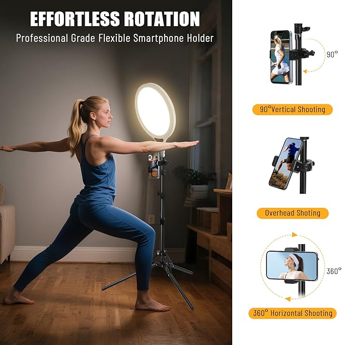 Ring Light with Stand, 14" Professional Ring Light Tripod for iPhone, Adjustable Height for Video Recording Photography Live Streaming Content Creation TikTok YouTube, White