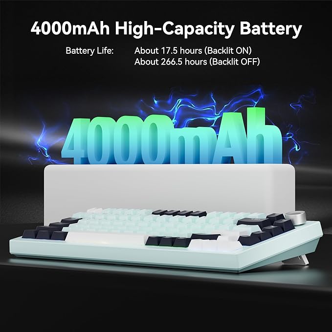 Gurjot Wireless Mechanical Keyboard,75% Hot Swappable Keyboard with Knob,8000mAH Battery RGB Backlit,Side Printed PBT Keycaps,2.4GHz/USB-C/BT5.0 Mechanical Gaming Keyboards,Iceland Blue