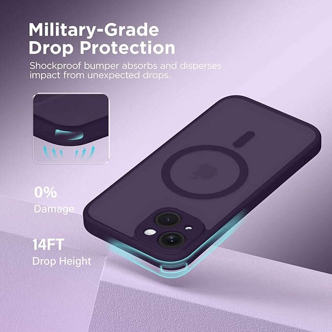 CAPRARO Magnetic for iPhone 14 Case, [Compatible with MagSafe] [Full Camera Protection] Shockproof Protective Slim Translucent Matte Phone Case for iPhone 14 6.1'', Deep Purple