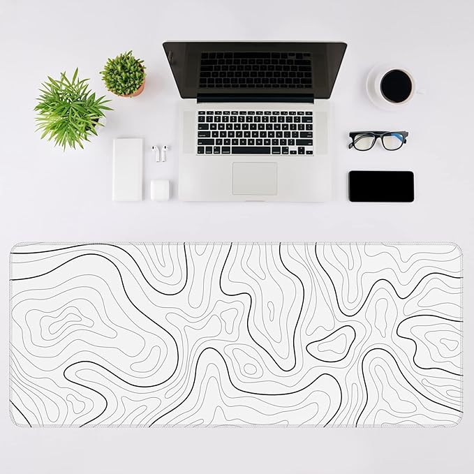 Rcege Large Mouse Pad for Desk - Gaming Mouse Pad with Stitched Edges, Anti-Slip Base for Keyboard and Mouse(White Line, 31.5L x 15.8W inches)