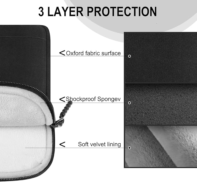 Laptop Sleeve Case 15.6 Inch, Shockproof Protective Computer Cover with Front Pocket, Water Resistant Durable Laptop Carrying Bag Compatible for Lenovo, HP, Dell, Asus Notebook, Black