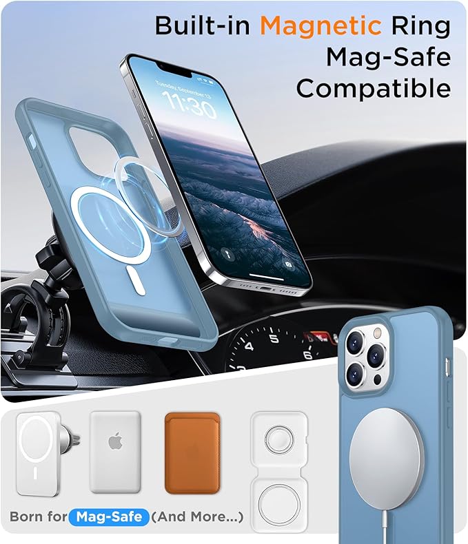 Magnetic Compatible with iPhone 13 Pro Case, [Built-in Invisible Kickstand][Compatible with MagSafe][Military Grade Shockproof] Slim Translucent Matte Phone Case for iPhone 13 Pro 6.1"