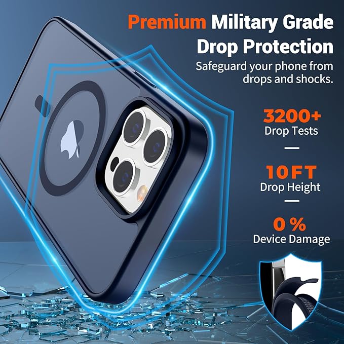 SUPFINE Magnetic for iPhone 13 Pro Case (Compatible with MagSafe) (Military Grade Drop Protection) Translucent Matte Shockproof Phone Cover,Dark Blue