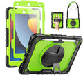 SEYMAC for iPad 9th/8th/7th Generation Case 10.2" 2021-2019, Full-Body Shockproof Heavy Duty Protective Case with Screen Protector, Rotating Stand/Handle/Shoulder Strap for iPad 10.2, Black/Green
