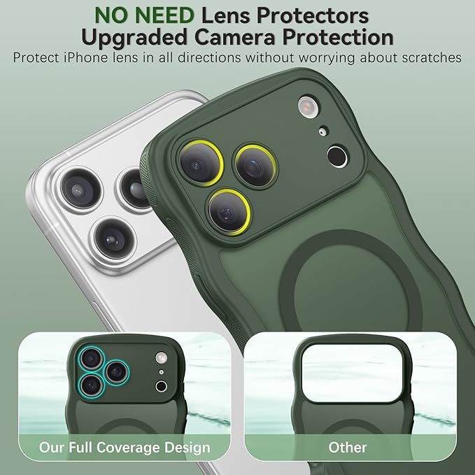 BENTOBEN Magnetic for iPhone 17 Pro Max Case, Cute Wavy [Full Camera Protection][Compatible with MagSafe] Matte Anti-Slip Bumper Women Girls Boys Protective Cover for 17 ProMax 6.9", Deep Green