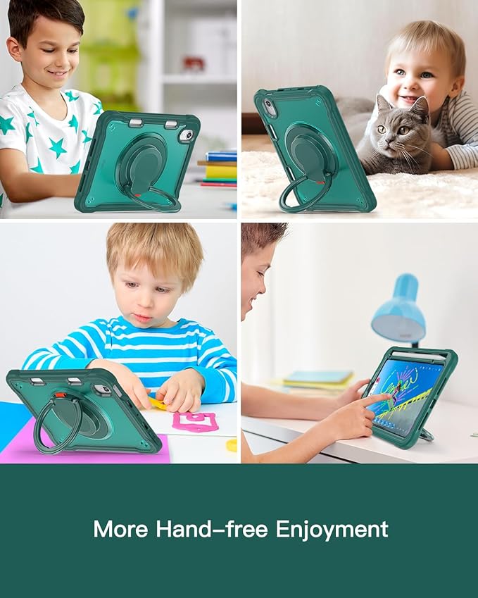 BRAECN for iPad (a17 pro) Mini 7/Mini 6 Case 2024/2021 8.3 inch with Pencil Holder Protective Clear Ring Handle 360 Rotating Stand Shockproof Dropproof Rugged Carrying Shoulder Strap Kids Friendly
