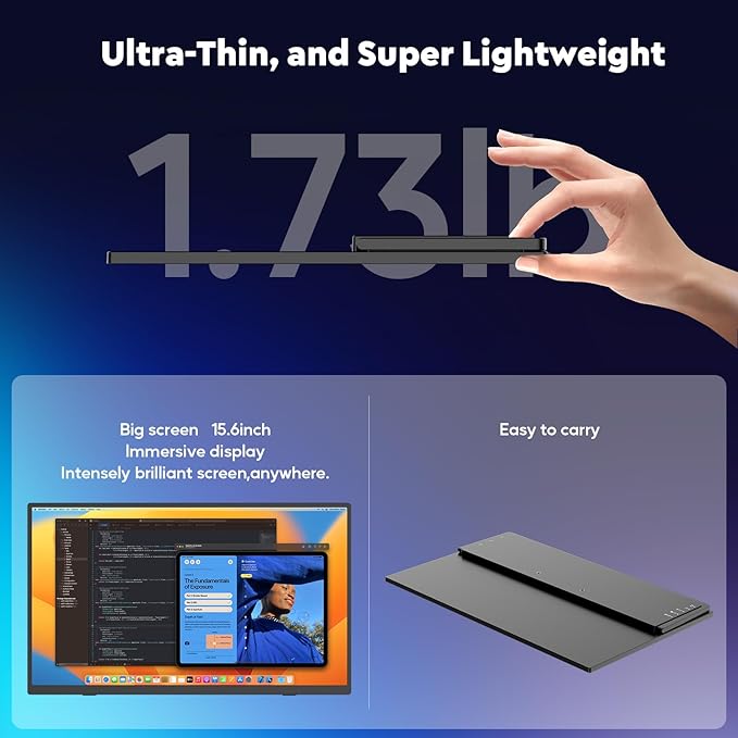 ZSCMALLS Battery Wireless Portable Monitor, 8000mAh 15.6" 1080P IPS USB-C/HDMI Second Screen, Built-in Speakers, Support AirPlay/Miracast for Laptop/Phone/Tablet/Switch/Xbox, Carry Bag Included