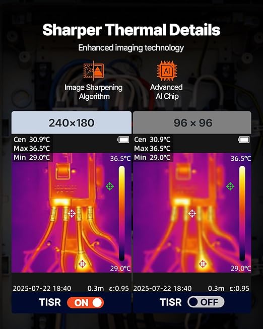 VEVOR Thermal Camera, TISR Super Resolution 240x180, Thermal Imaging Camera with 2MP Visual Camera, 96x96 IR Resolution, 25HZ Refresh Rate, -4°F to 1022°F, 4 Image Modes & 6 Color Palettes