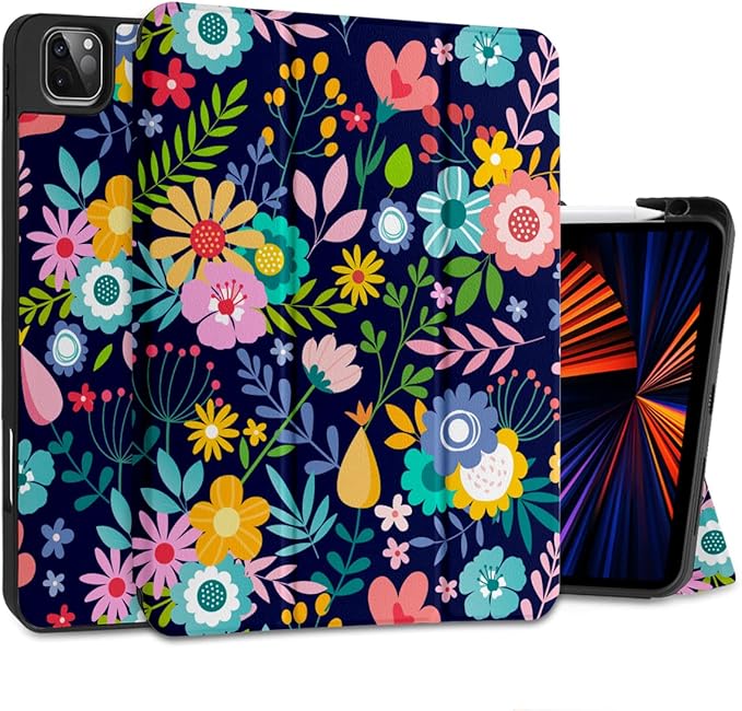 DONGKE Floral Design Case for iPad Pro 12.9 inch 6th, 5th, 4th, 3rd Gen with Pencil Holder, Auto Wake/Sleep, and Stand