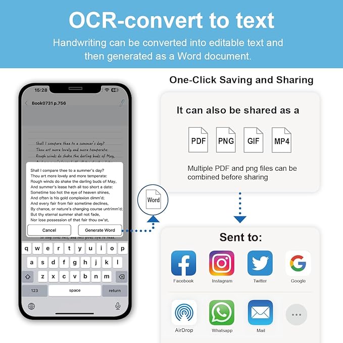 Ophayapen Smart Sync Pen for Note Taking with Notebook and Writing Board,Real-time Sync for Digitizing,Convert to Text,Storing,Sharing Paper Notes via APP on Smartphone/IPAD (Android and iOS)