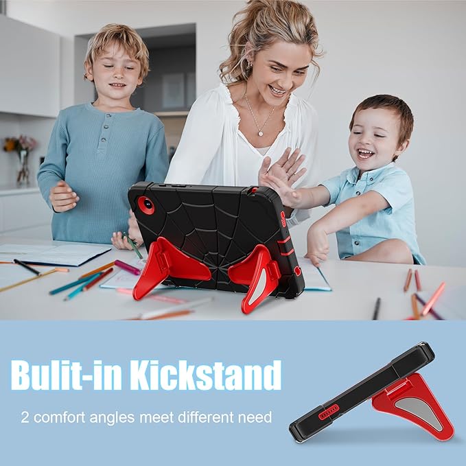 AKABEILA Compatible with Samsung Galaxy Tab A11+ 2025 11 inch Tablet Case，Lightweight Shockproof Rugged Protective Cover with Kickstand for Kids Children Boys Babies Black Red