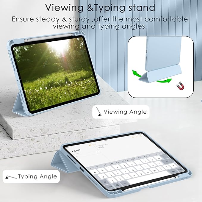 ZryXal New iPad Pro 13 Inch Case (M5) 2025 / (M4) 2024 with Pencil Holder, Smart iPad Case [Support Pencil Pro and Pencil (USB-C)], Support Touch ID and Auto Wake/Sleep (New Sky Blue)
