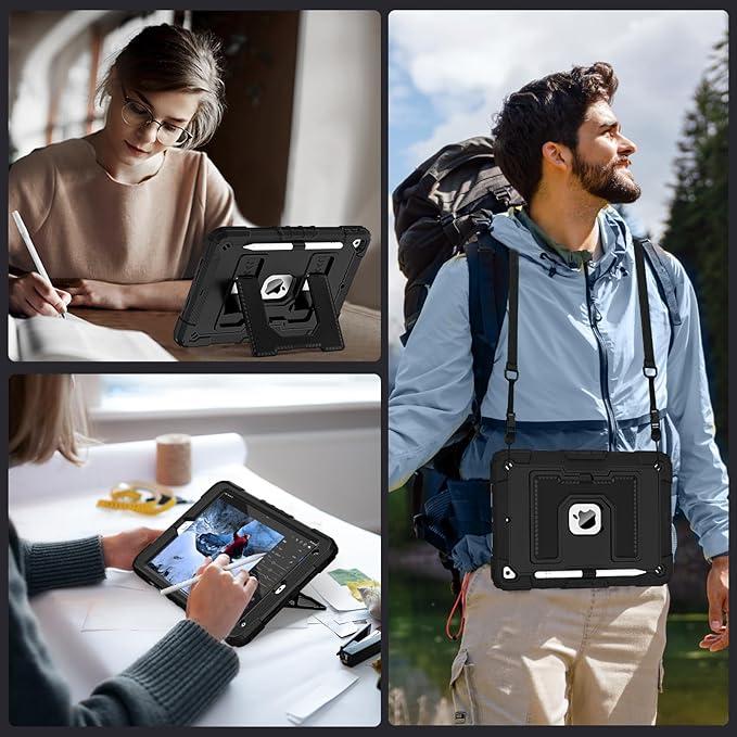 for iPad 9th/ 8th/ 7th Generation Case 10.2 Inch iPad Case 9th Generation with Pencil Holder,Heavy Duty Shockproof Cover for i Pad 10.2 Cases 2021/2020/ 2019,Black