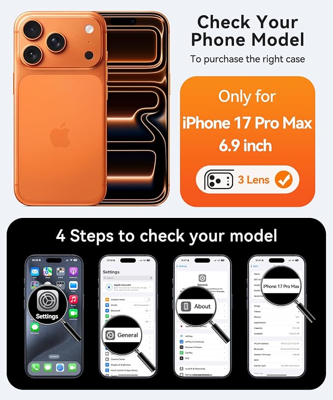 CANSHN Magnetic Compatible with iPhone 17 Pro Max Case, Upgraded [Full Camera Protection] [Compatible with Magsafe] [Translucent Matte] Shockproof Protective Phone Cover 6.9 Inch - Black
