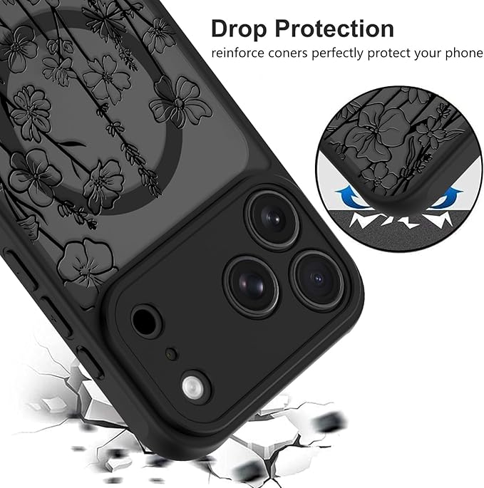 KANGHAR Case Compatible with iPhone 17 Pro Max Florals Pattern [Compatible with Magsafe] Cute Blooming Flowers Protective Magnetic Case for Girls Women Men