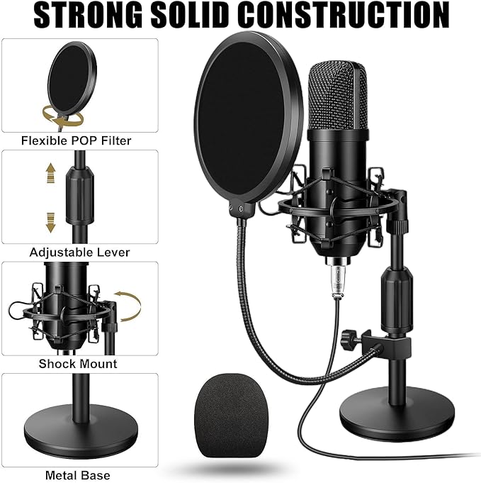 Podcast Equipment Bundle, 48V Condenser Microphone Bundle with M300 Voice Changer, Podcast Microphone Recording Studio Package for Podcasting Live Streaming Singing PC Mobile TikTok YouTube