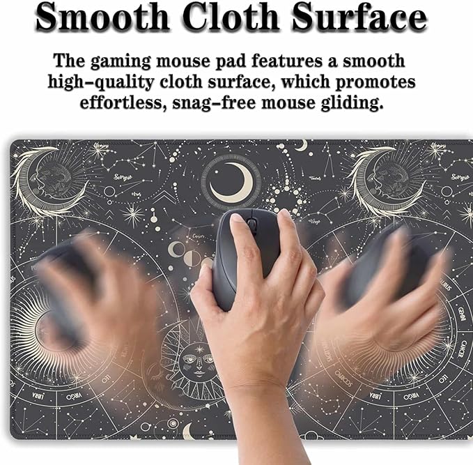 Big Mouse Pad Black Gaming Mousepad Computer Desk Accessories for Men Keyboard Mats Computer Pad Non-Slip Rubber Base 35.4 X 15.7 for Game Office, Vintage Engraved Witch Style