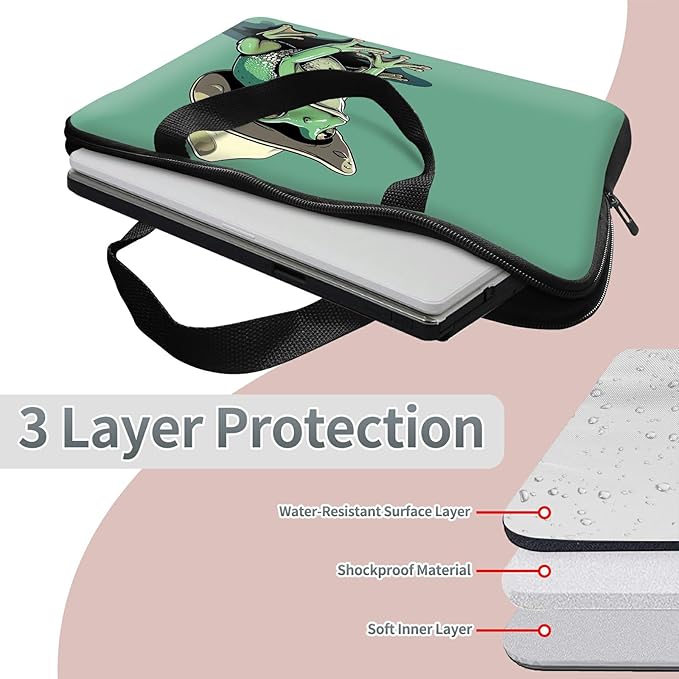 Laptop Sleeve Case Bag 15 inch, Green Frog Slim Carrying Case Durable Handbag Travel Laptop Bag for 15 inch MacBook Air M3/M2/15 Pro/Surface Laptop 7/6/5/4/3/ Dell XPS 15 Plus