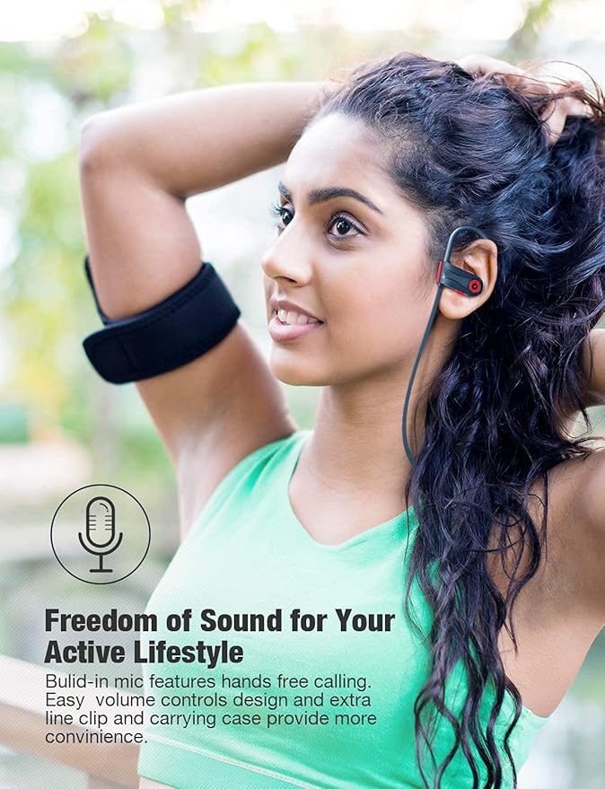 Otium Wireless Bluetooth 5.3 Sport Headphones Built-in Mic in Ear Running Headset with Earhooks 16 Hours Playtime