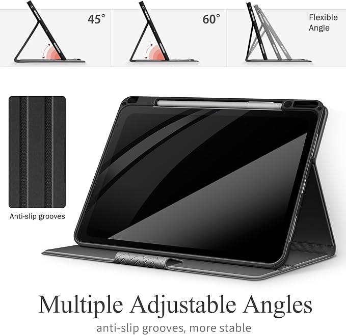 auaua Case for iPad Pro 13 Inch (M5/M4) 2025/2024, PU Leather Case with Pencil Holder, Supports Pencil Pro and Pencil(USB-C), Adjustable Angles, Auto Sleep/Wake (Grey)