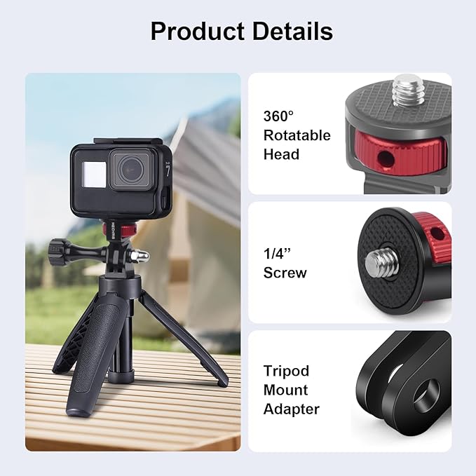 1/4" Aluminum Camera Mount Conversion Kit for Insta360 X4 X3/DJI Osmo Pocket 3/Go Pro 13/12/11/10,Lightweight Accessories Adapter for Tripod,Selfie Stick,Stabilizer & Action Gear