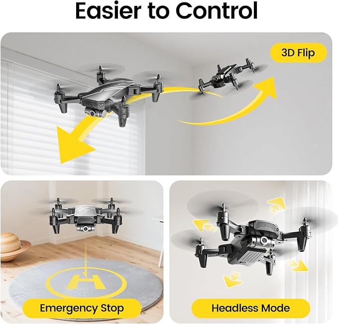 DEERC D20 Mini Drone for Kids with 1080P HD FPV Camera Remote Control Toys Gifts for Boys Girls with Altitude Hold, Headless Mode, One Key Start Speed Adjustment, 3D Flips 2 Batteries, Black