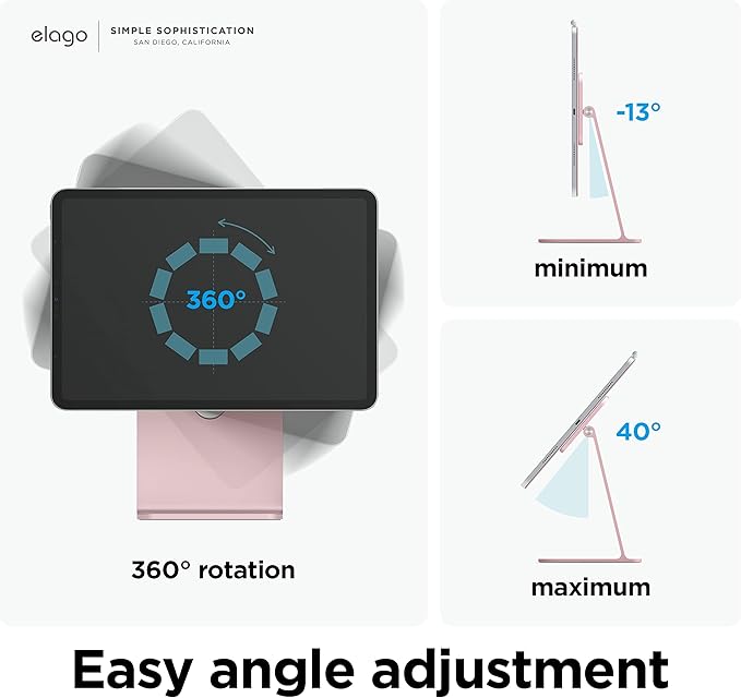 elago Premium iPad Magnetic Stand Designed for iPad Pro 12.9"(5th,4th Gen), 11"(3rd,2nd Gen), Air 10.9"(5th,4th Gen), Mini 8.3"(6th Gen, A17 Pro), 10.9"(10th Gen) [Sand Pink]