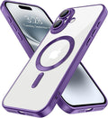 Hython Magnetic Clear for iPhone 16 Case with Camera Lens Protector [Compatible with MagSafe] Luxury Plating Edge Slim Soft TPU Cover Protective Phone Case for iPhone 16 6.1", Matte Purple