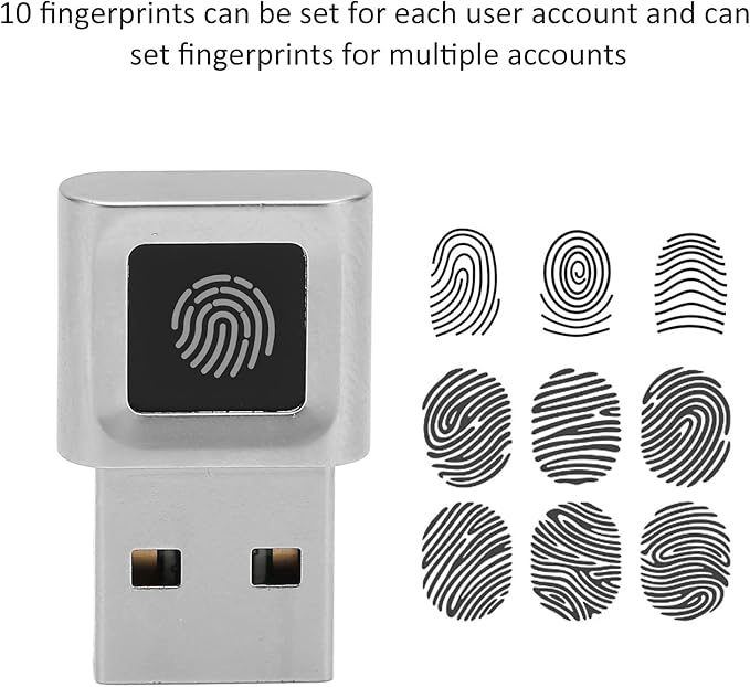 USB Fingerprint Reader for Hello, Portable Security Key Biometric Fingerprint Scanner 0.5 Seconds 360 Degree Detection, for 10/11 32/64 Bits