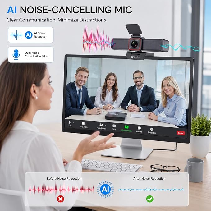 Angetube 4K Webcam with AI Tracking,Remote Control 4K Web Camera/10X Digital Zoom 1080P 60fps Web cam with USB 3.0 HDR/Dual Noise Cancelling Microphones for Video Calls/Meetings/Streaming/Skype/Zoom