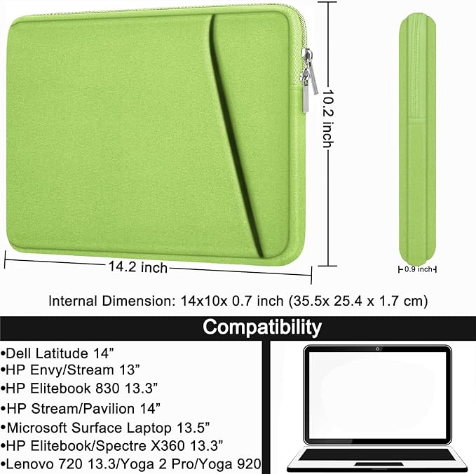 Askuko Laptop Sleeve 14 inch, Shockproof Protective Computer Cover, Durable Carrying Bag Laptop Case Compatible with 14"" MacBook Air/Pro HP Asus Lenovo Notebook, Light Green