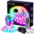 phopollo Led Lights 40ft (2 Rolls of 20ft) for Bedroom RGB Color Changing Led Lights Kit with Power Supply and Remote