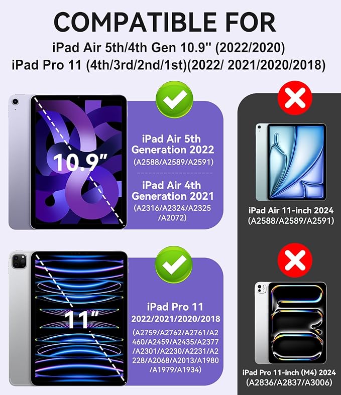 ZoneFoker Case for iPad Air 5th/4th Generation Case (2022/2020) 10.9'', for iPad Pro 11 Inch (4th/3rd/2nd/1st Gen), Hard Slim Cover for iPad Air 5 4 th with Pencil Holder/Stand, Purple to Blue Glitter