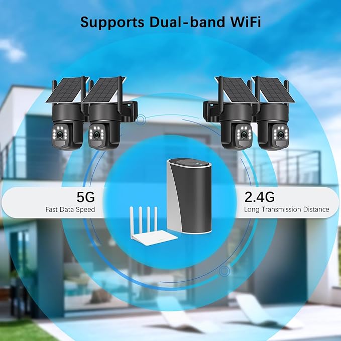 Solar Security Cameras Wireless Outdoor, Solar-Powered, No Subscription,Home Security Cameras with 4MP Color Night Vision, Auto Tracking, Pan & Tilt, Spotlight & Siren, 2.4 & 5G WiFi