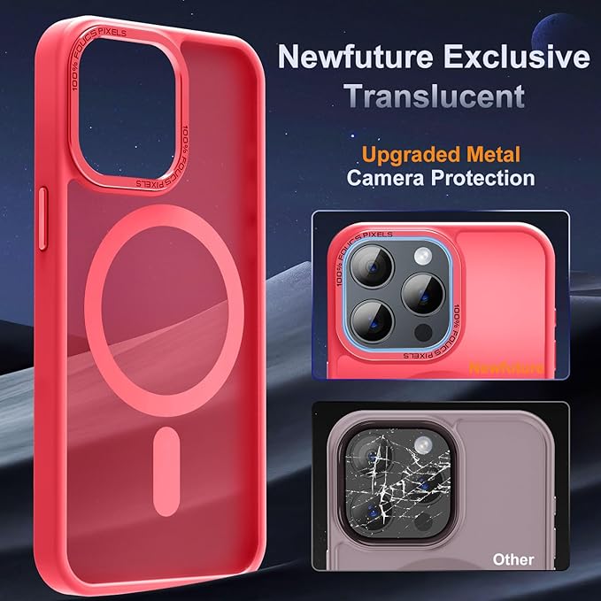 Newfuture Designed for iPhone 14 Pro Case with Magnetic [13 FT Military Drop Protection] [Compatible with Magsafe] Slim Translucent Matte Shockproof with Anti-Fingerprint Phone Case, Red